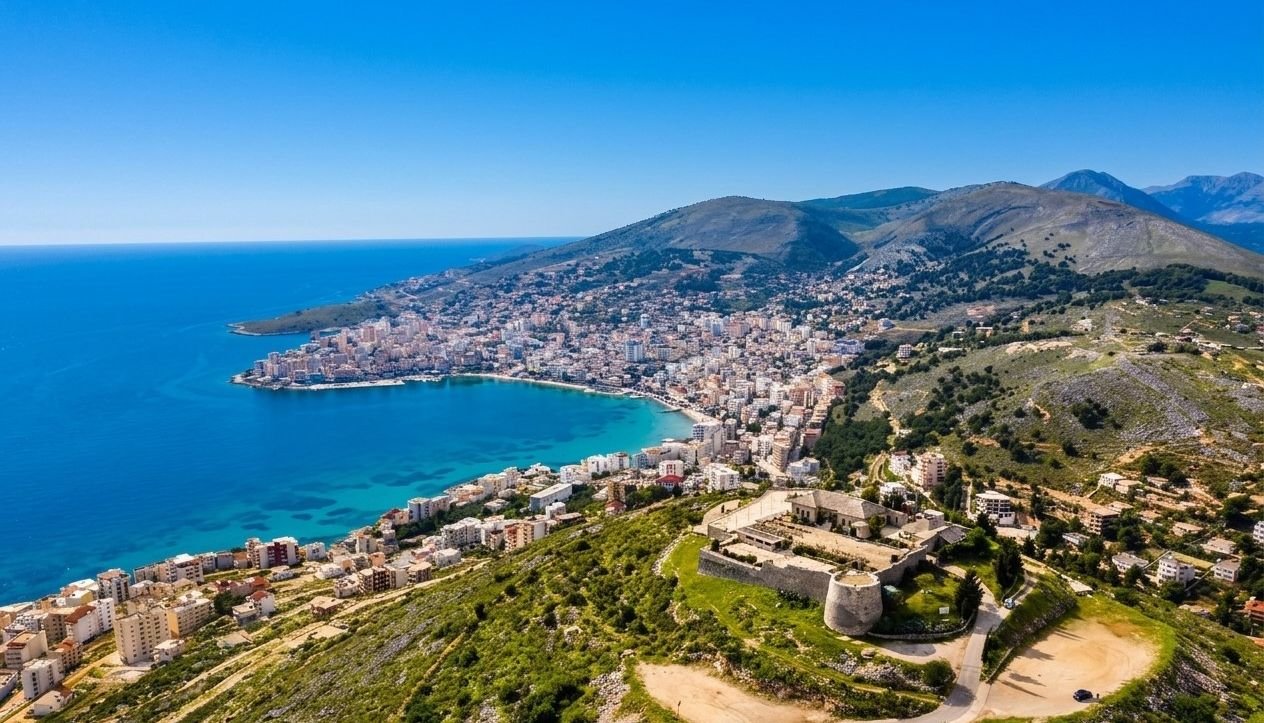 Sarande, Albania: Vedute del tramonto, tonalità antiche